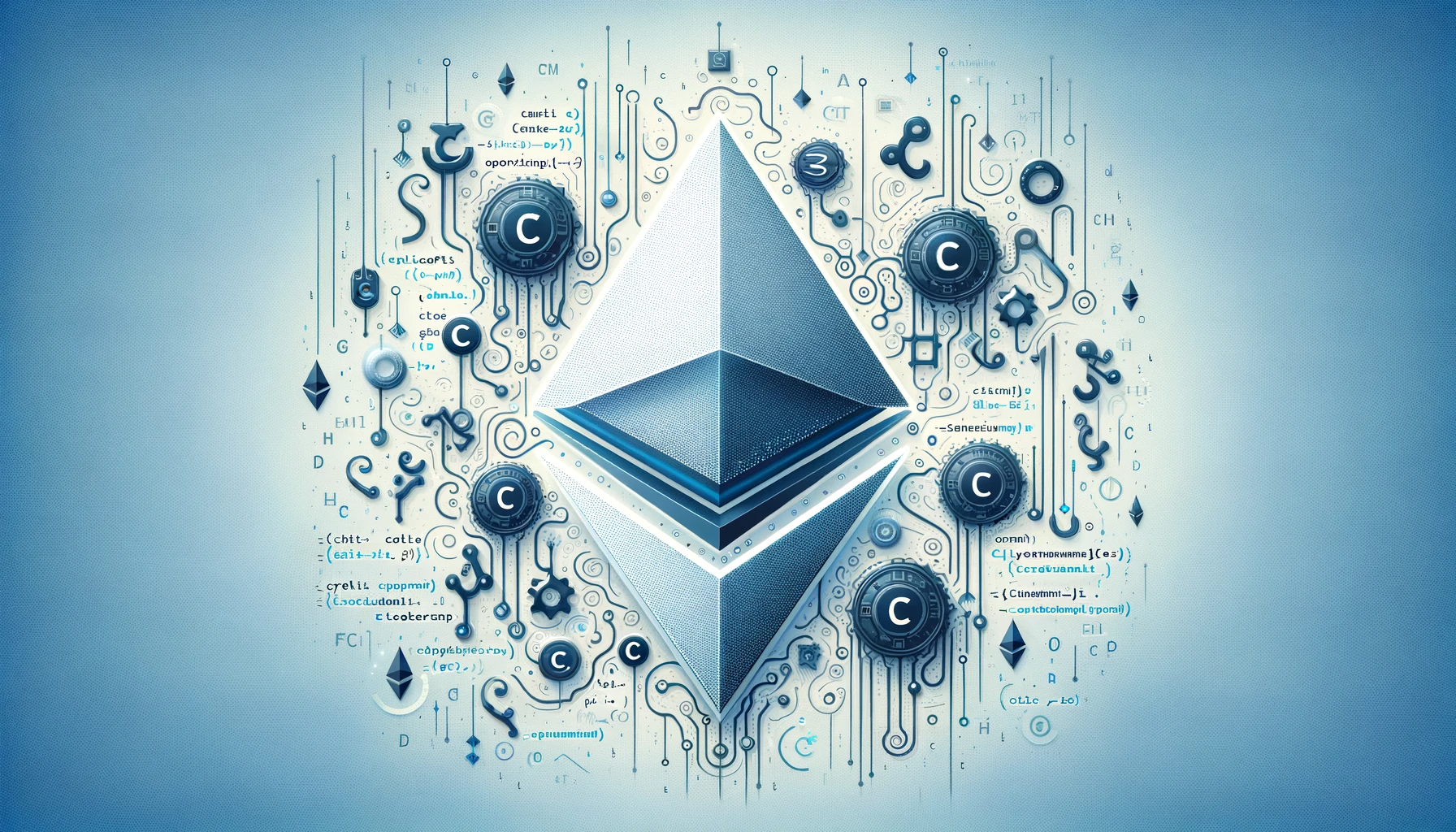 Une image qui évoque le monde des cryptomonnaies comme Ethereum et la rapidité de language de programmation C.
